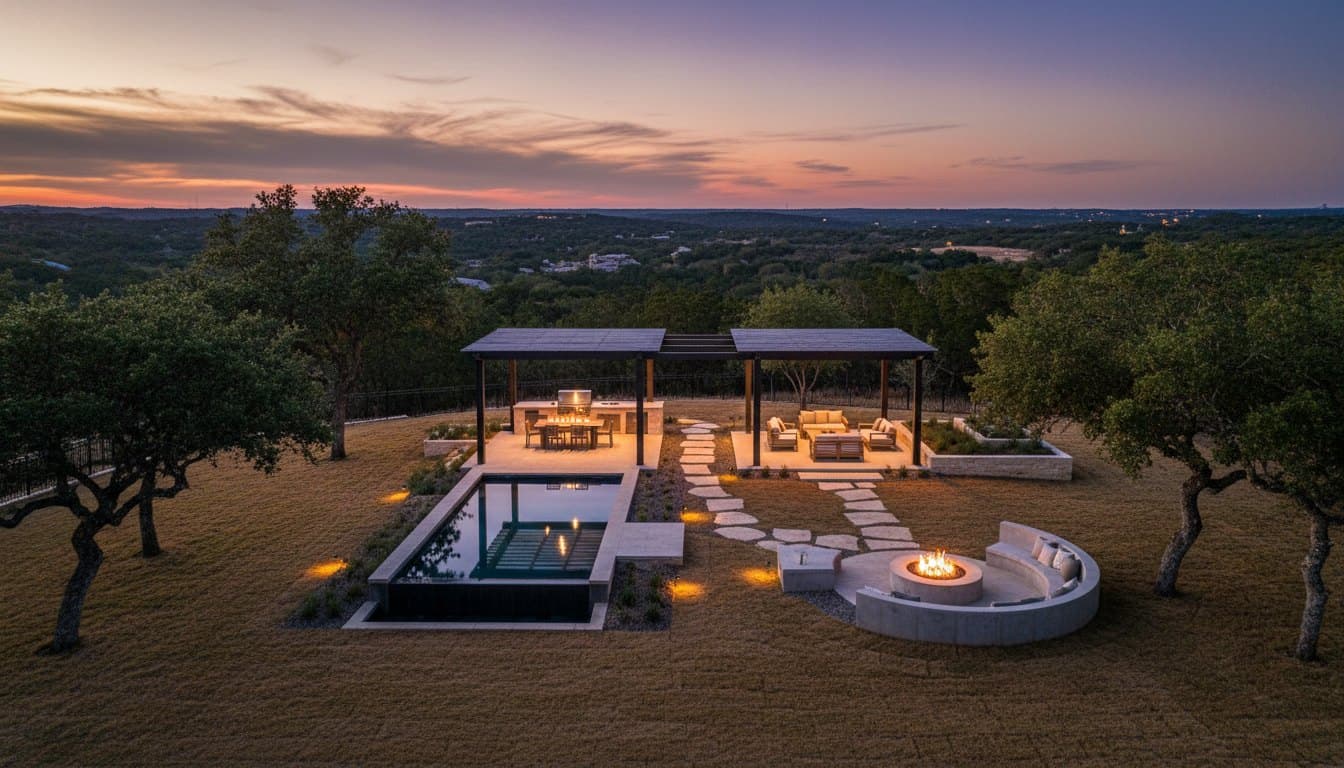 The Estate: multiple connected outdoor zones from above