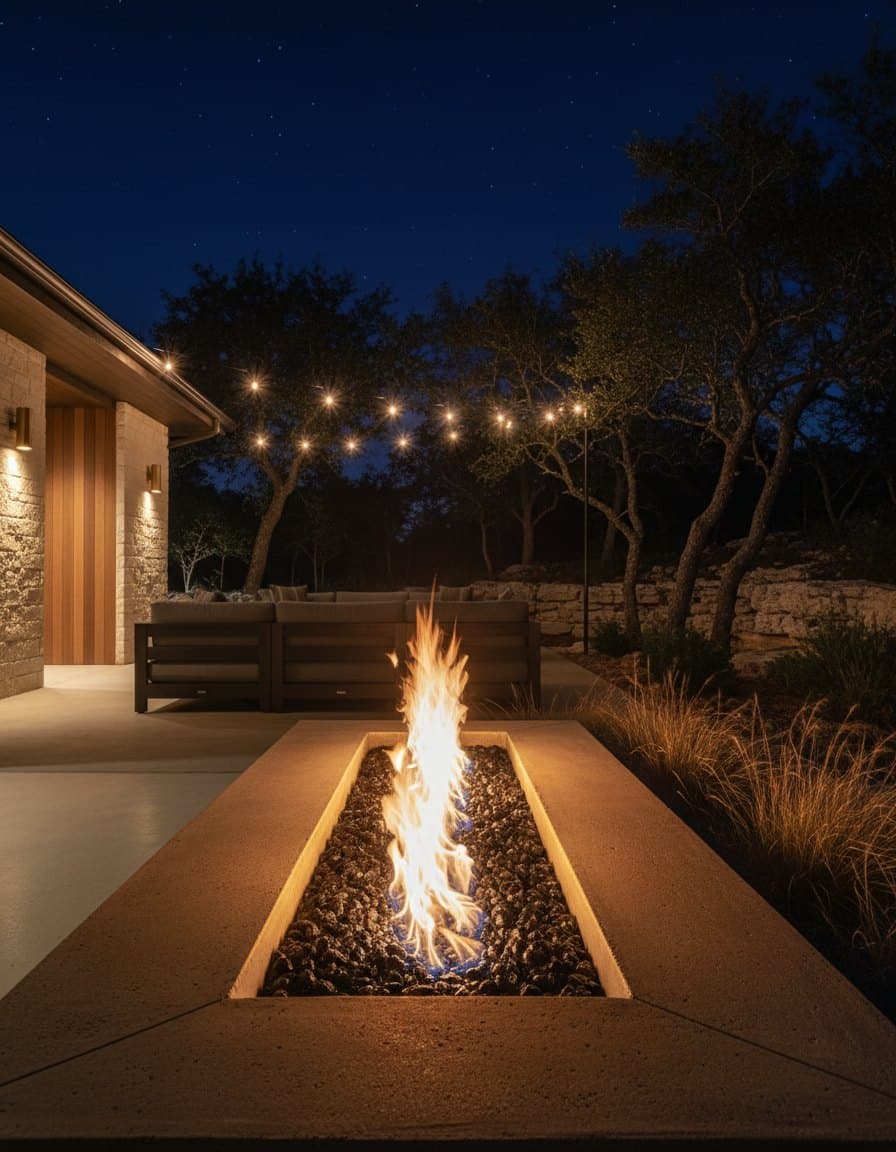 Fire feature at night