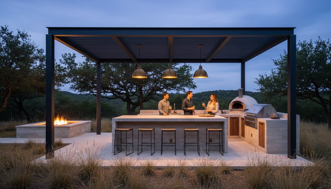 The Full Room: outdoor kitchen and entertaining pergola